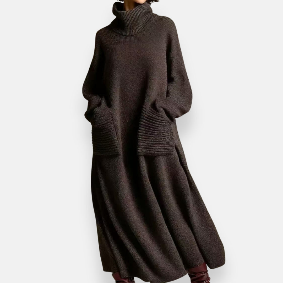 Alyndra - Long Knit Dress with High Neck
