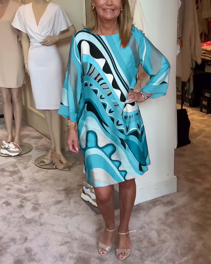 Katherine - Robe midi imprimée à col rond et tendance