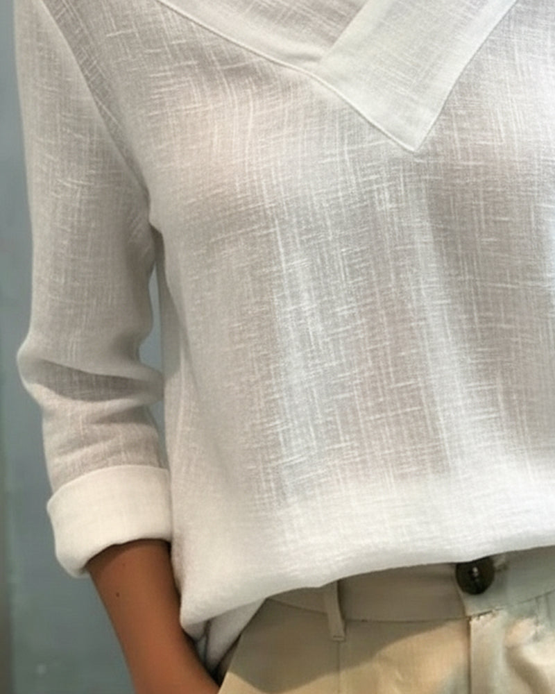 Melyra - Elegant V-Neck Top with Asymmetrical Neckline