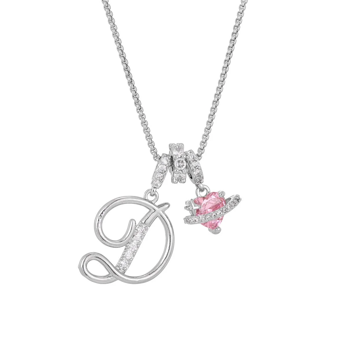 Carmelle - Initial Necklace with Sparkling Pink Heart