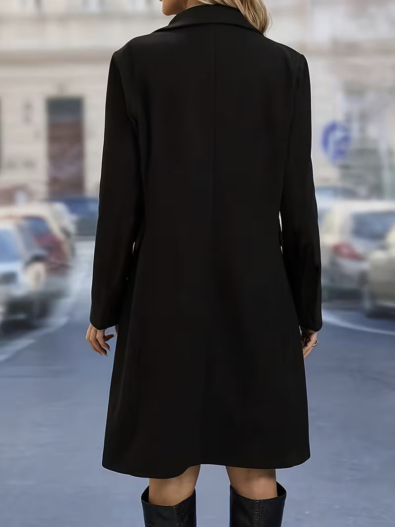 Quinella - Women's Plain Double-Breasted Trench Coat