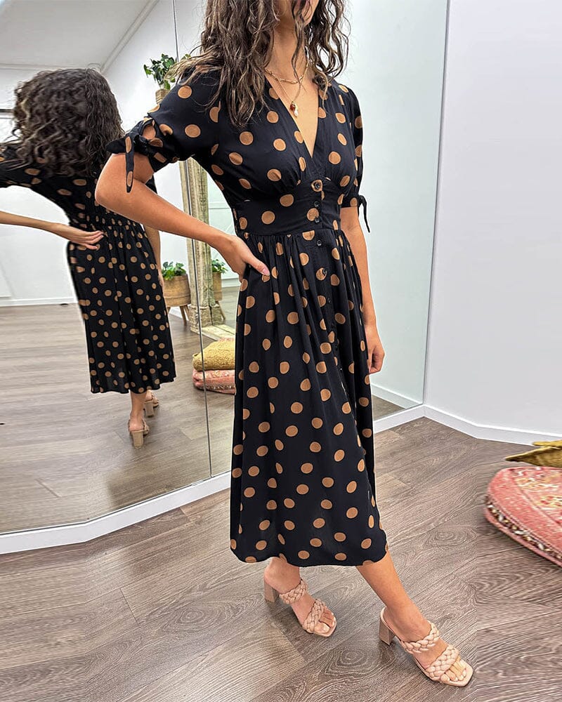 Mina - Polka Dot Dress with Deep Pointed Neckline