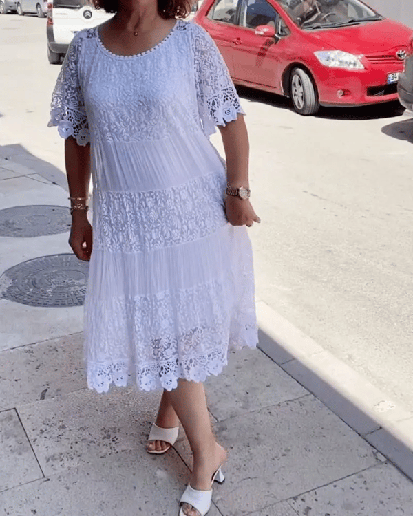 Gwenira - Elegant Plain Lace Dress - Subtle Refinement for All Occasions