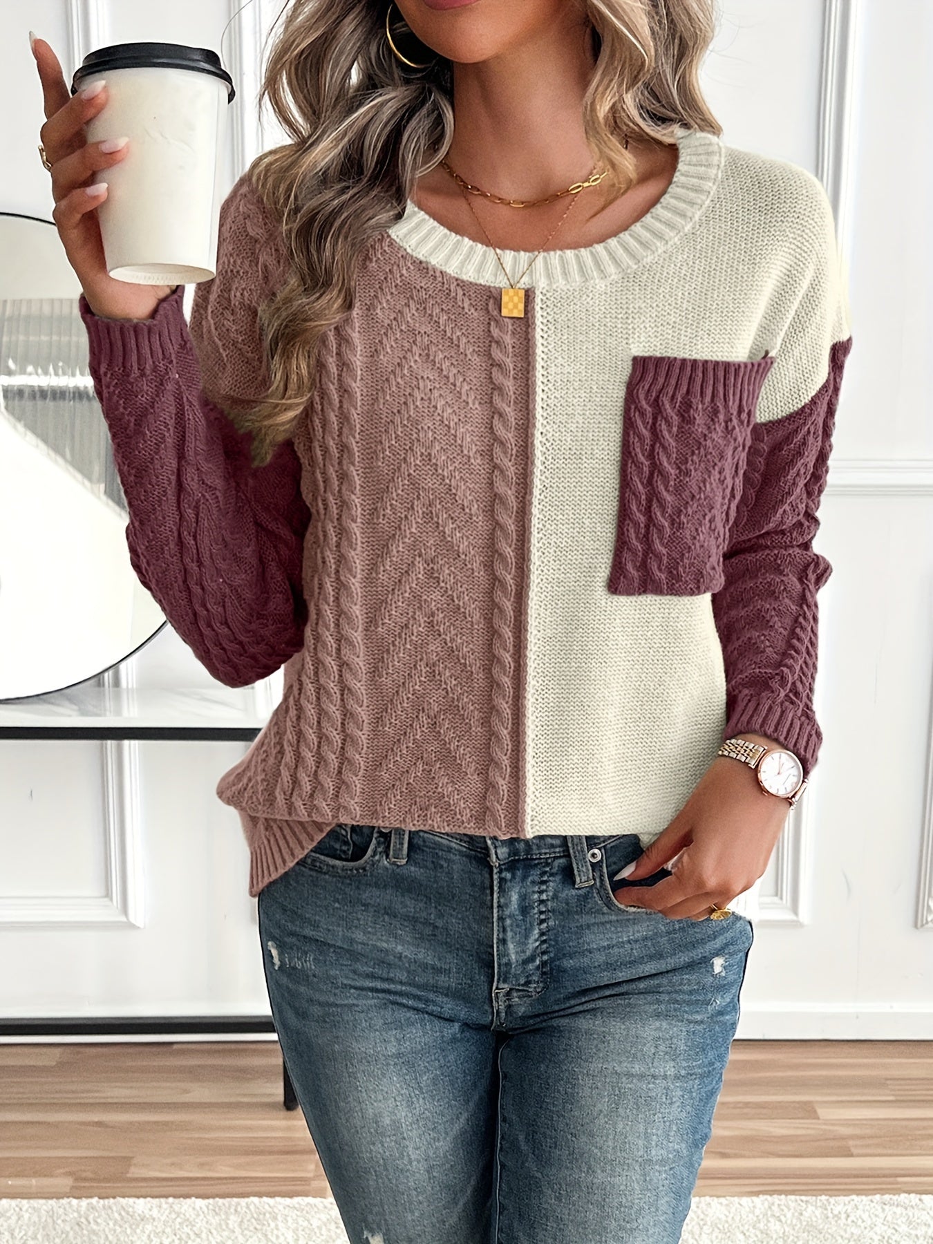 Maëlle - Pull Bicolore à Col Roulé