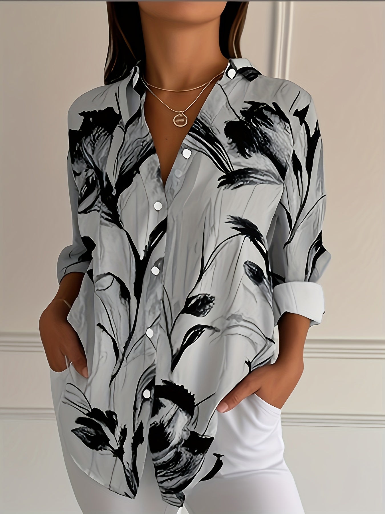 Selavynne - Floral Print Long Sleeve Shirt