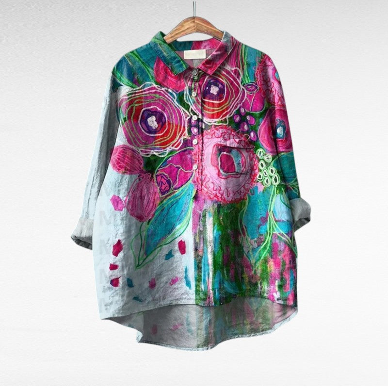 Dovira - Artistic Blouse with Multicolored Floral Print