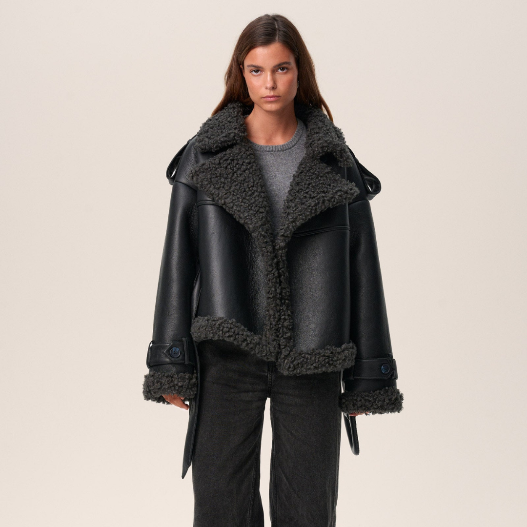 Dorelya - Belted Shearling Coat Winter Elegance