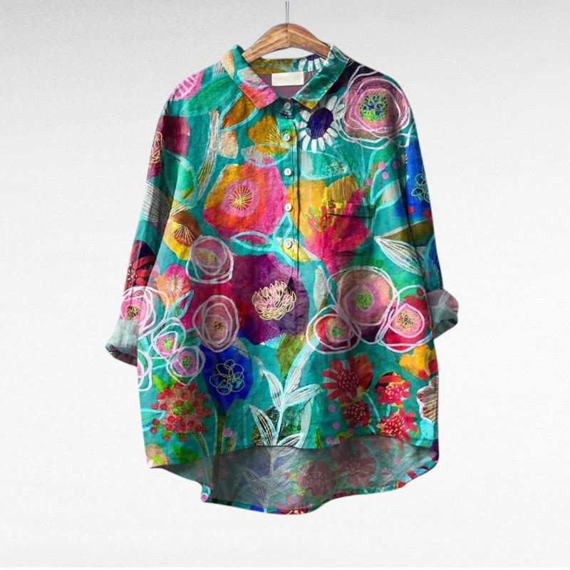 Dovira - Artistic Blouse with Multicolored Floral Print