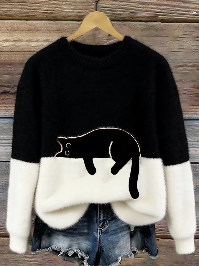 Lunivienne - Soft Cat Pattern Sweater
