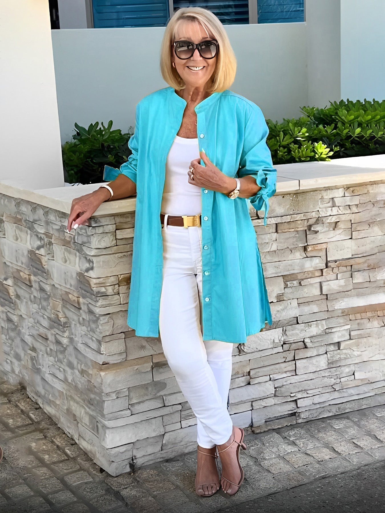 Liora™ - Long Button-Down Cotton Shirt Jacket (Today only: Buy 1, get 1 free!)