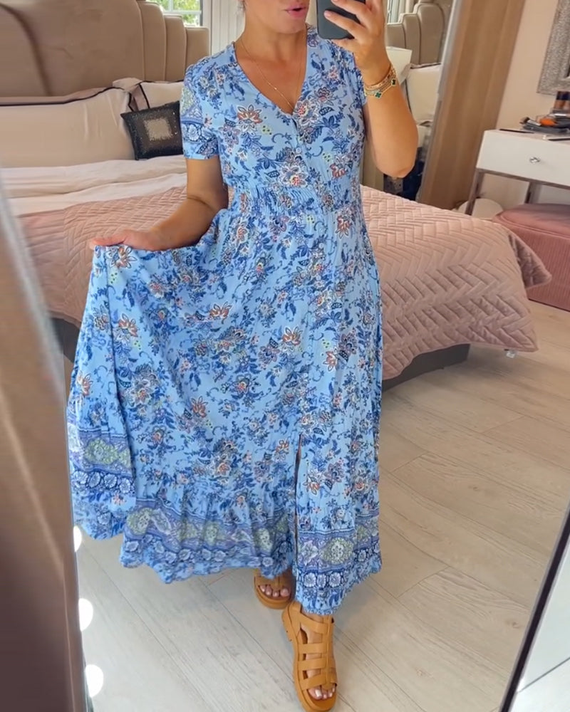 Denise - Robe Maxi à Imprimé Floral et Décolleté en V