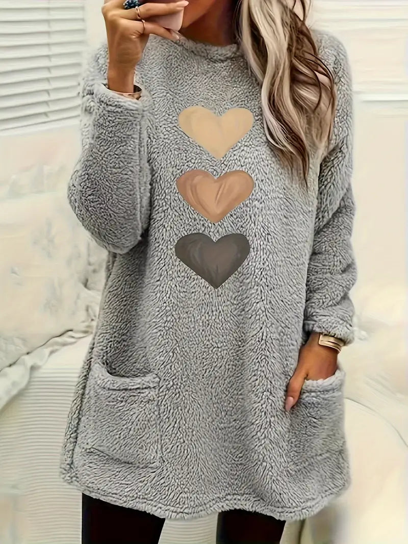 Patrice - Colorful Heart Fleece Sweatshirt with Pockets