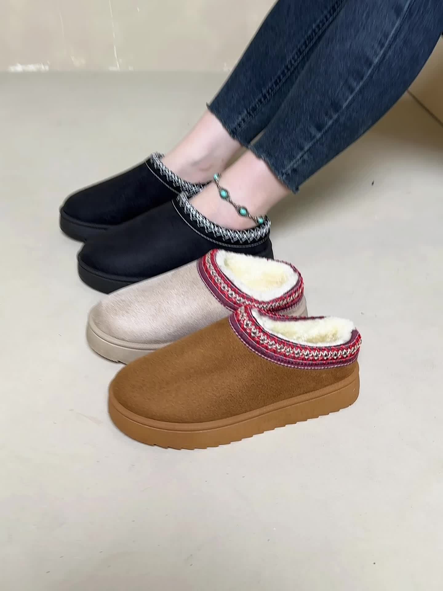 Selviane - Ethnic Slip-On Boots with Faux Fur Lining