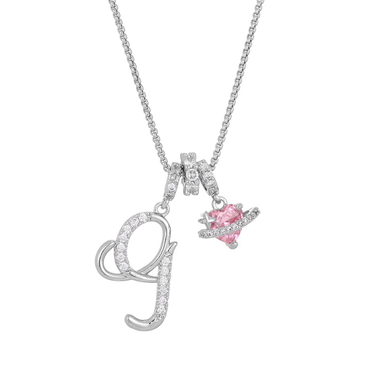 Carmelle - Initial Necklace with Sparkling Pink Heart