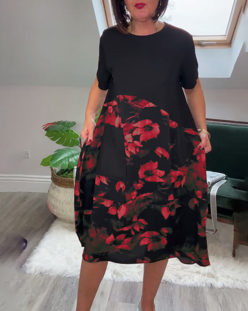 Fien - Floral Print Patchwork Casual Dress