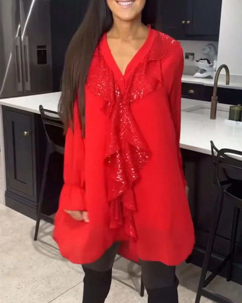 Tharalyn - Blouse Élégante à Volants Fluides