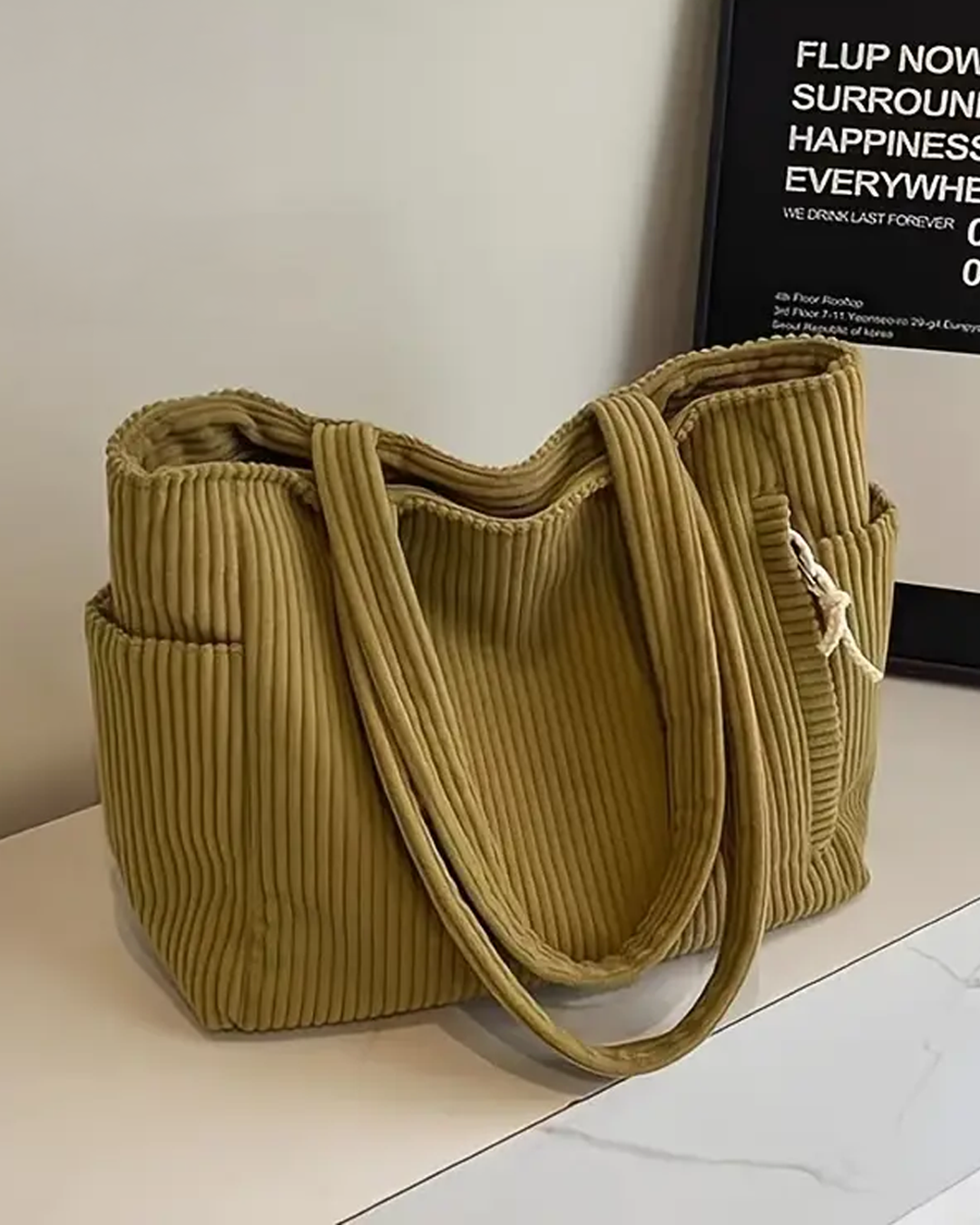 Gisara - Ribbed Tote Bag with Rope Detail