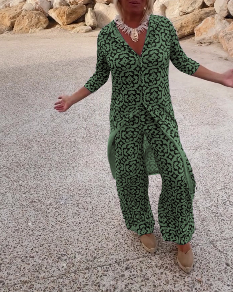 Livia - Ensemble Vintage Imprimé avec Revers et Boutons