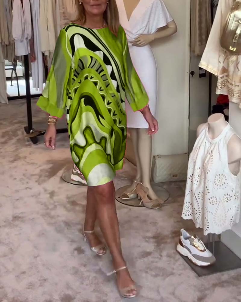 Katherine - Robe midi imprimée à col rond et tendance