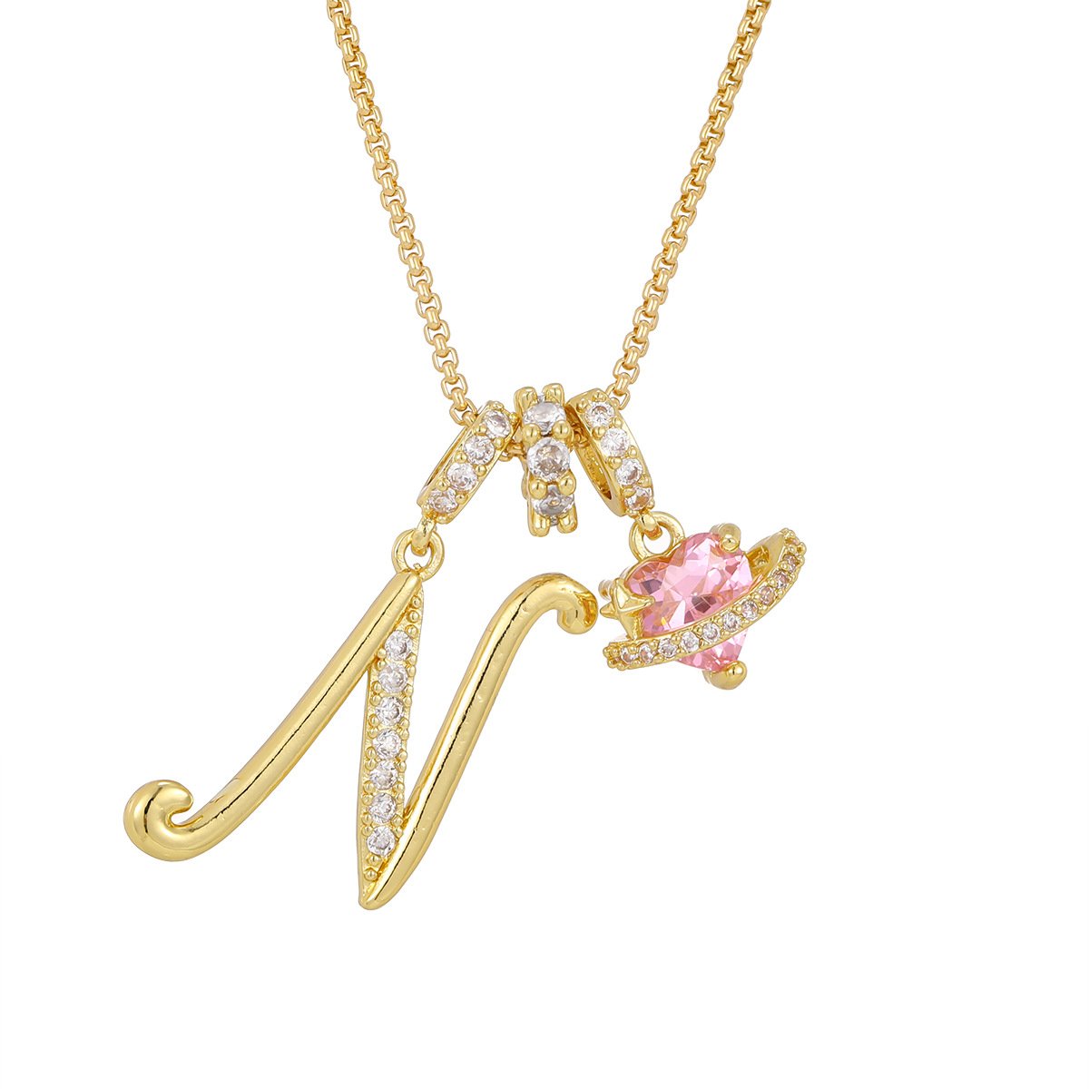 Carmelle - Initial Necklace with Sparkling Pink Heart
