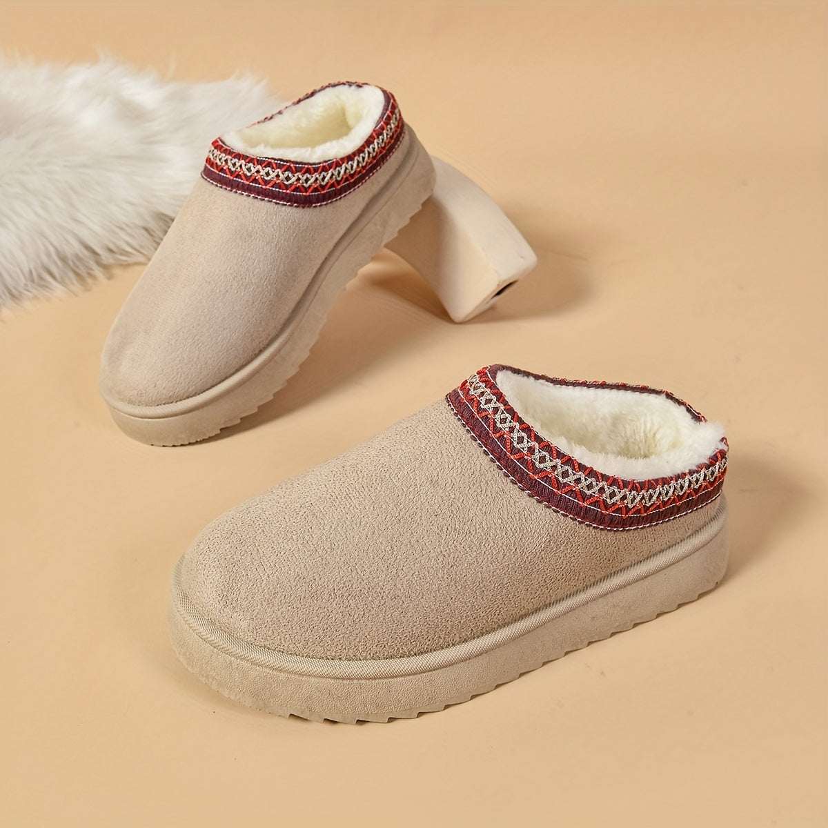Selviane - Ethnic Slip-On Boots with Faux Fur Lining