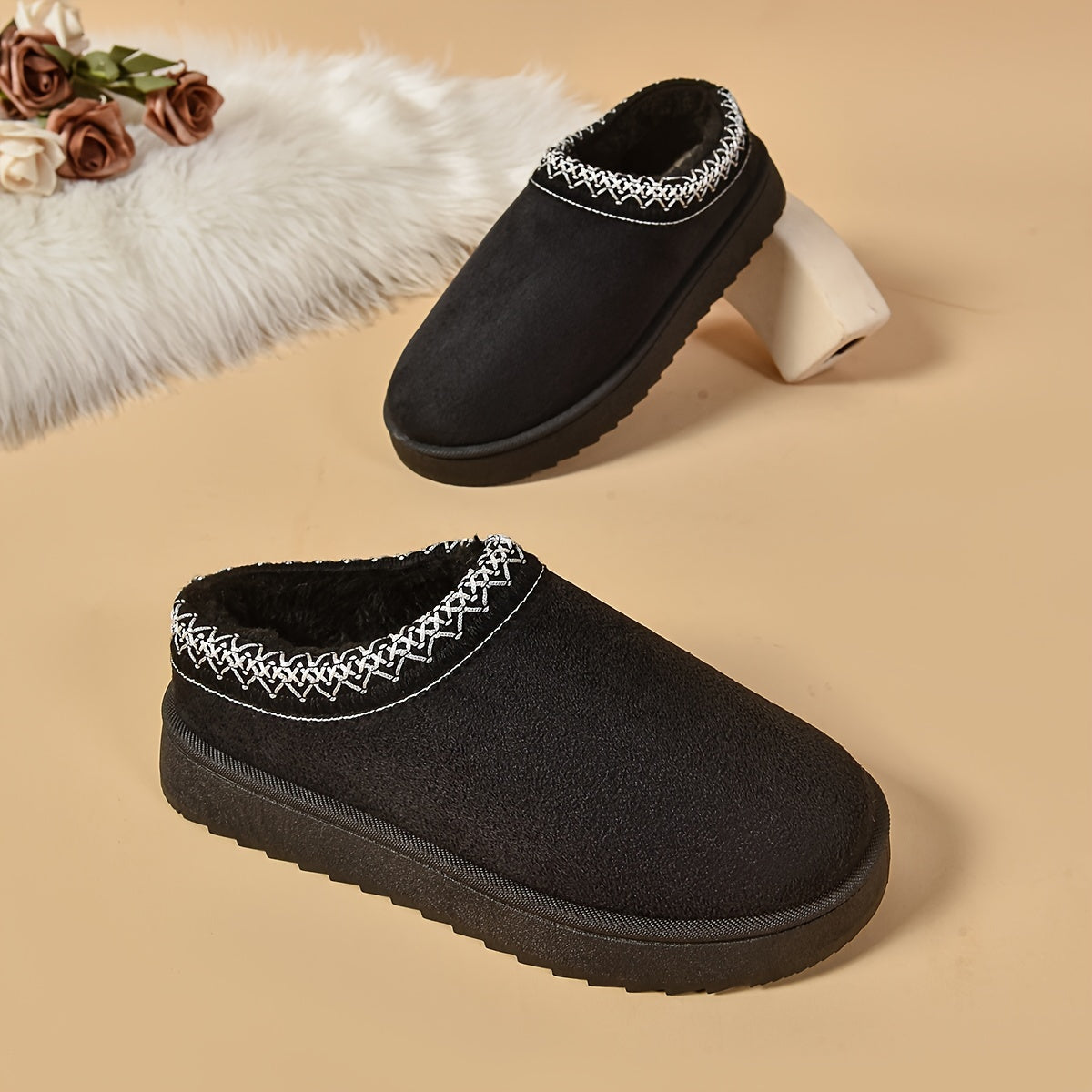 Selviane - Ethnic Slip-On Boots with Faux Fur Lining