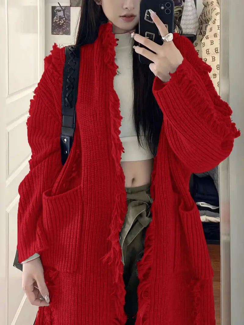 Reine - Cardigan Long à Franges – Style Décontracté et Tendance
