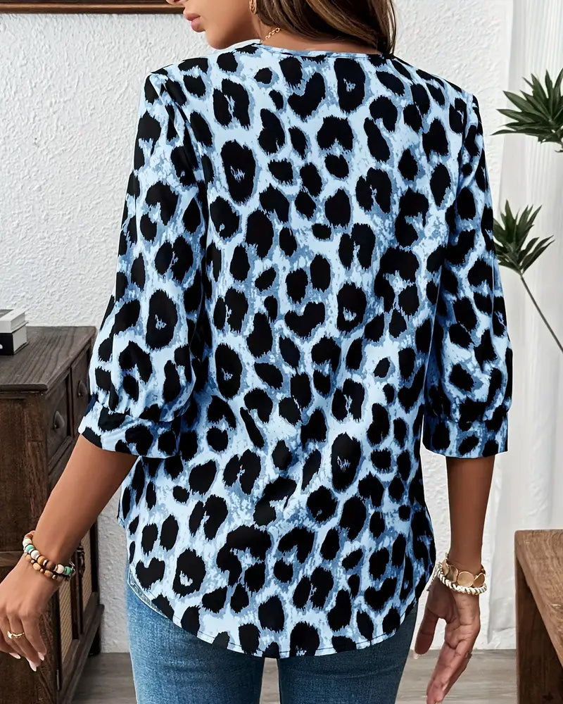 Astoria - Leopard Print Oversized Mid-Length Sleeve Blouse