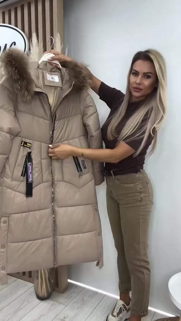 Elysavine - Manteau Long Hiver avec Col en Fourrure