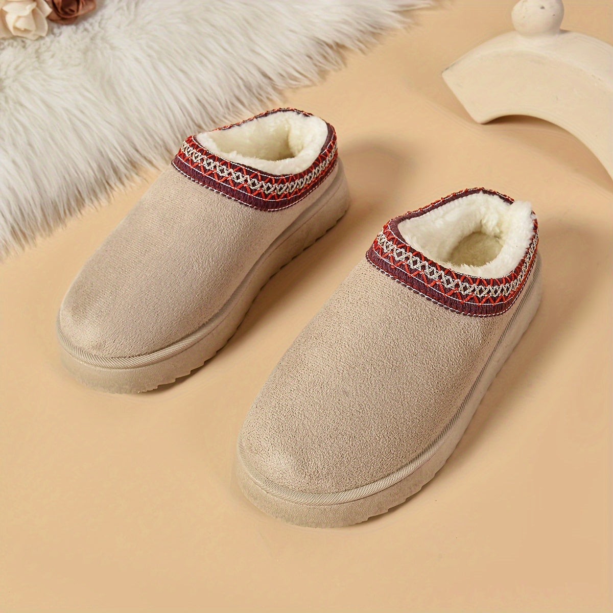 Selviane - Ethnic Slip-On Boots with Faux Fur Lining