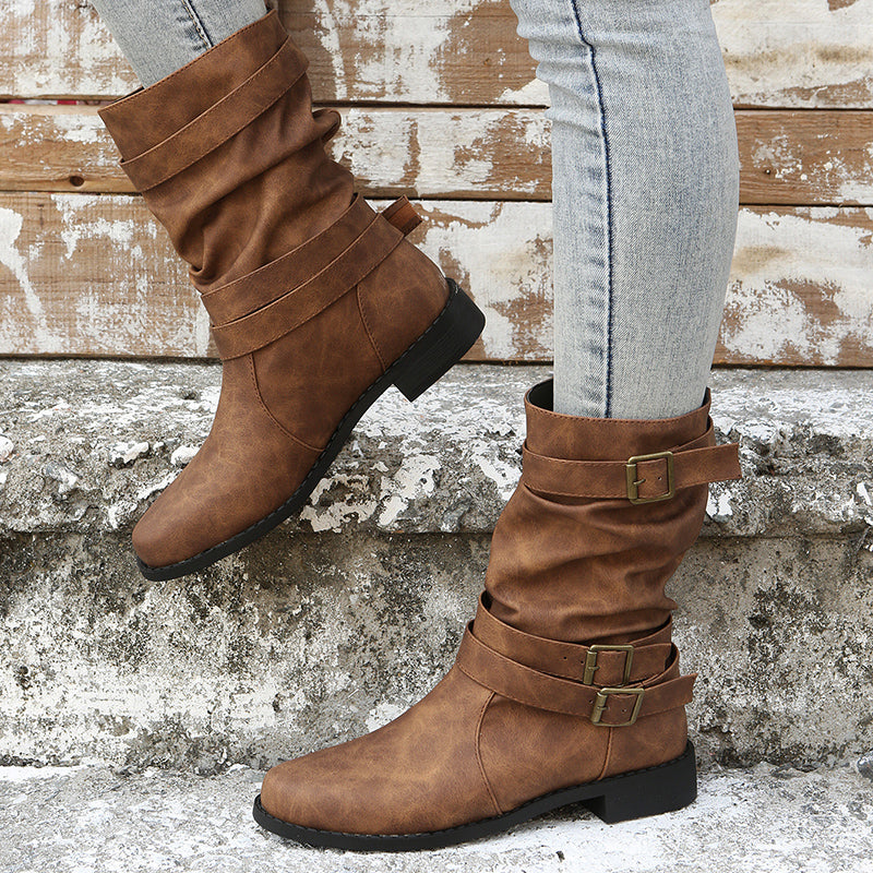 Nettie - Retro Leather Boots for Fall-Winter