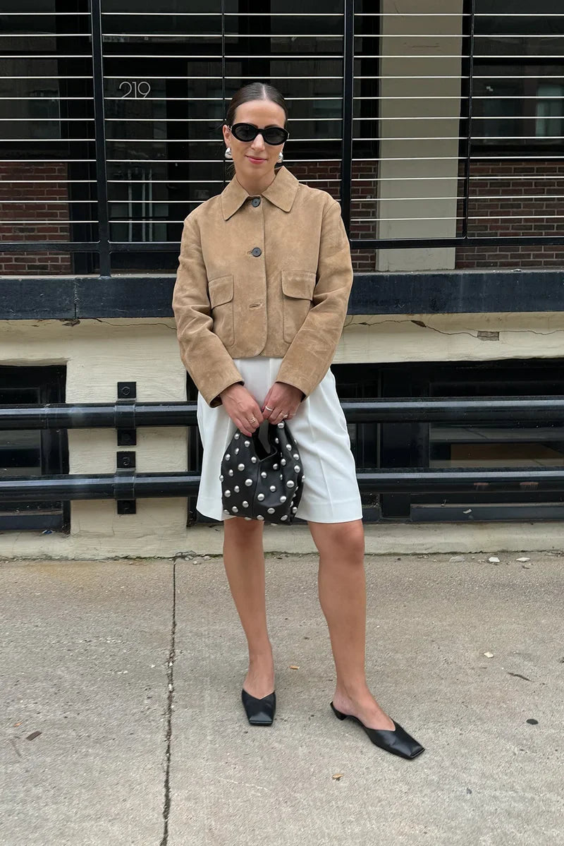 Aveline - Veste en Cuir Suédé avec Poches