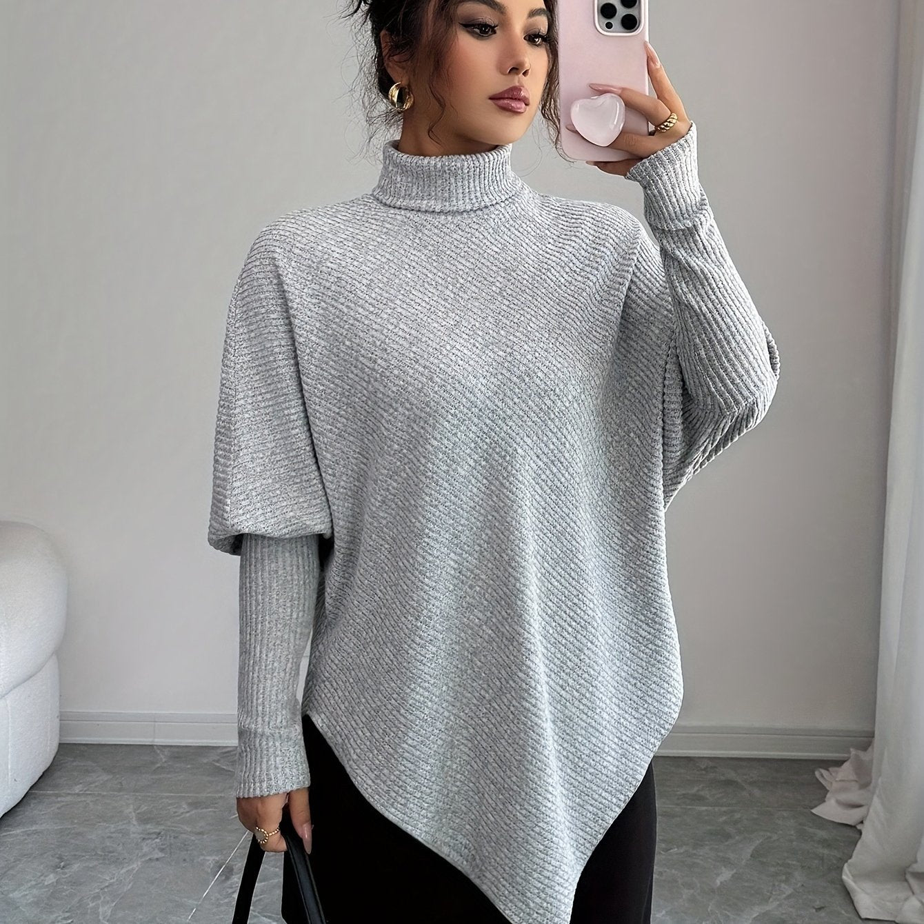 Ilyssa - Asymmetrical High Neck Sweater, Modern Elegance