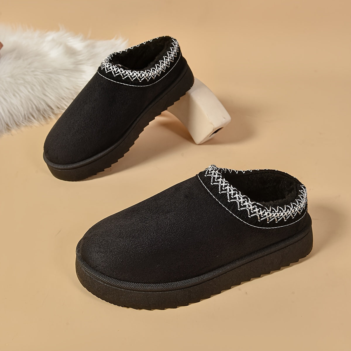 Selviane - Ethnic Slip-On Boots with Faux Fur Lining