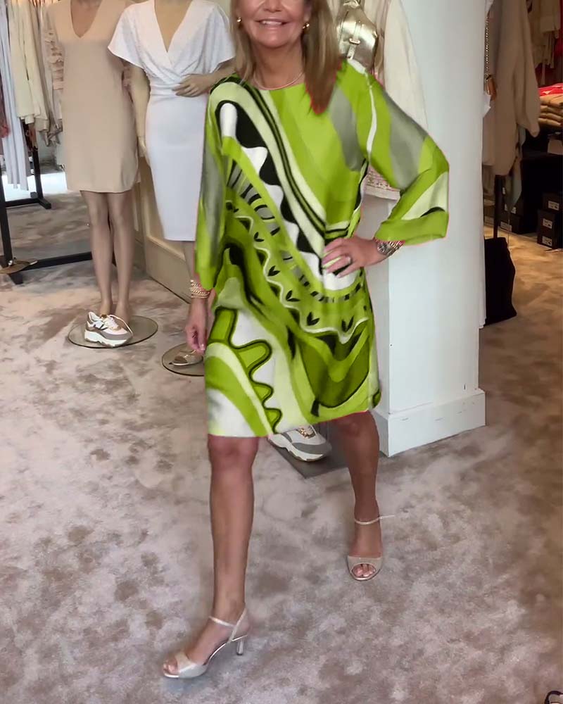 Katherine - Robe midi imprimée à col rond et tendance