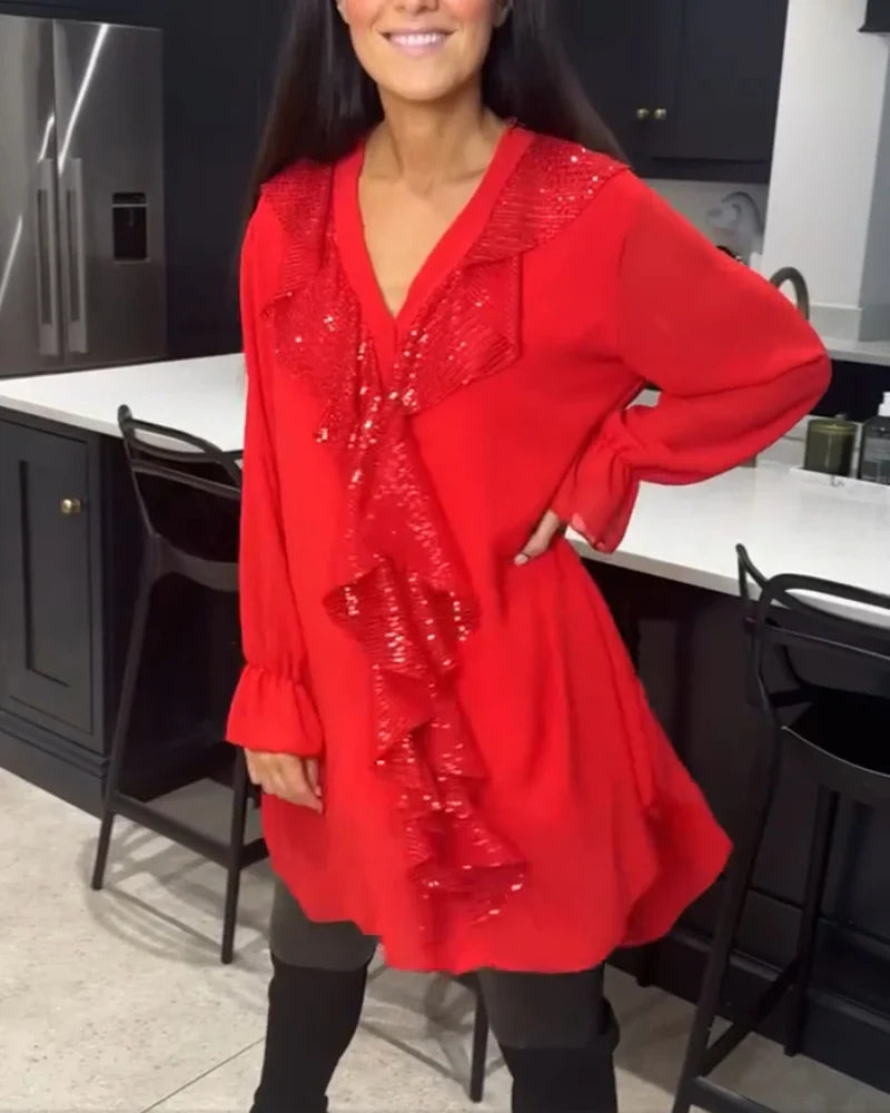 Tharalyn - Blouse Élégante à Volants Fluides