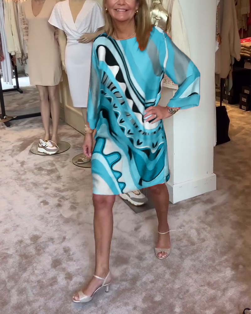 Katherine - Robe midi imprimée à col rond et tendance