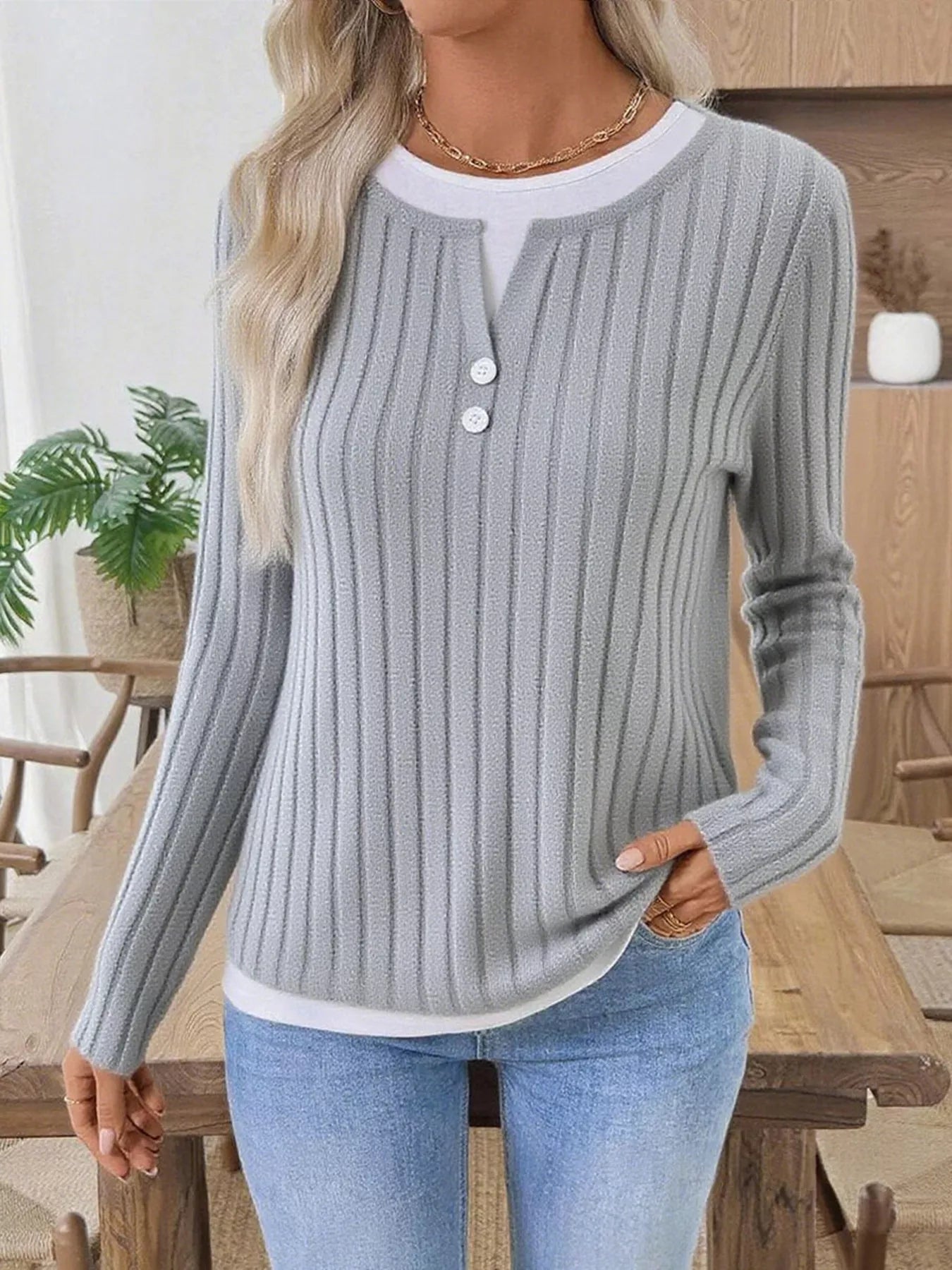 Kalivianne - Long Sleeve Ribbed Winter T-Shirt