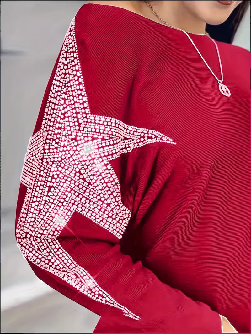 Doralissea - Elegant Long-Sleeved Sweater with Star Print