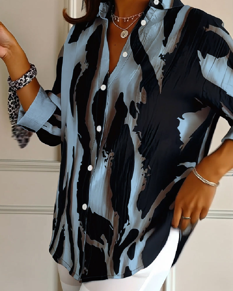 Telyra - High Neck Blouse with Irregular Print