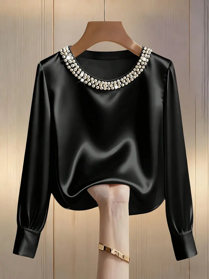 Neralivora - Beaded Satin Top with Jewel Collar