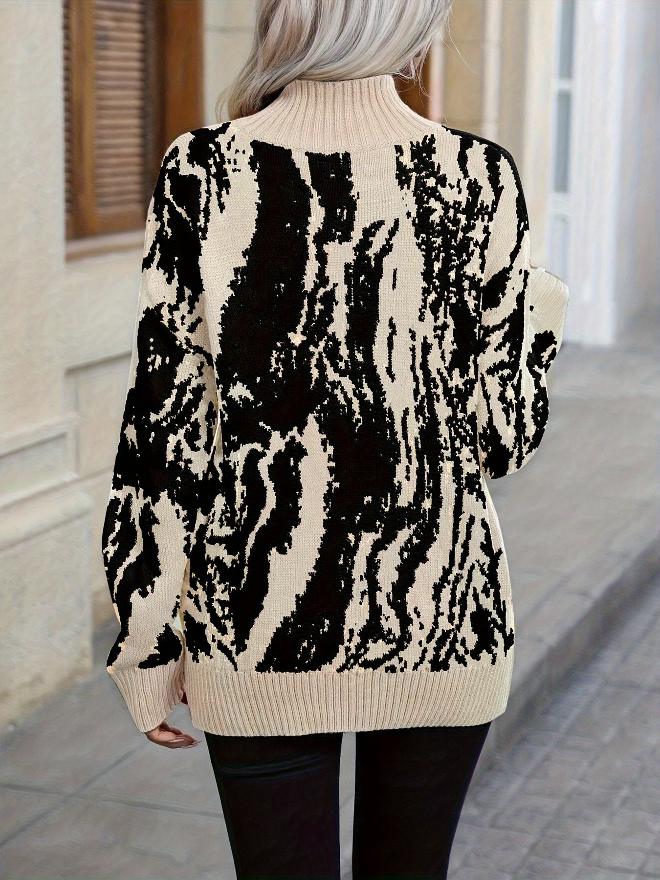 Nicole - Pull Col Montant Bicolore Élégant