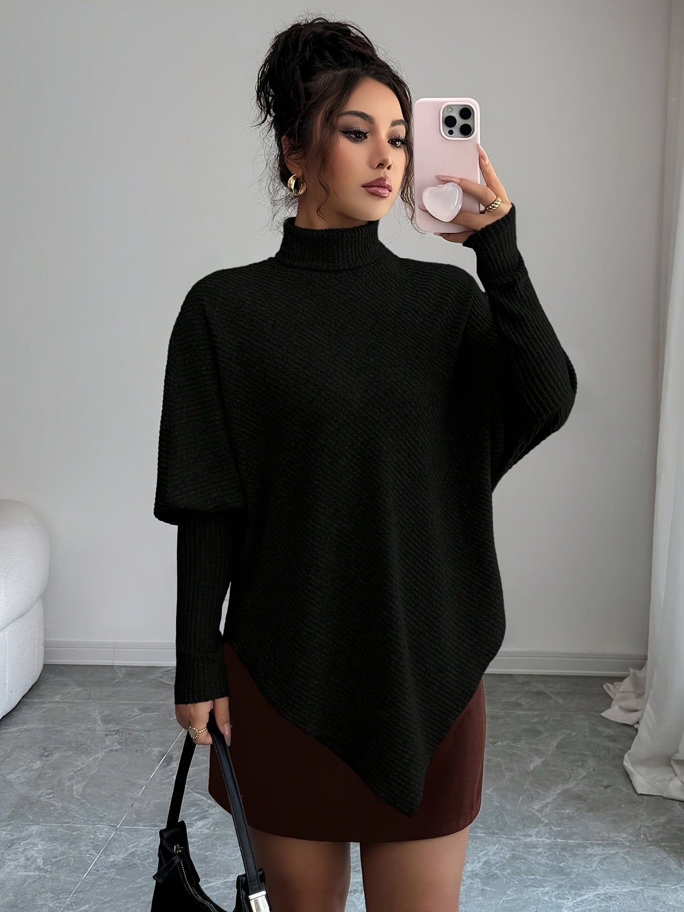 Ilyssa - Asymmetrical High Neck Sweater, Modern Elegance