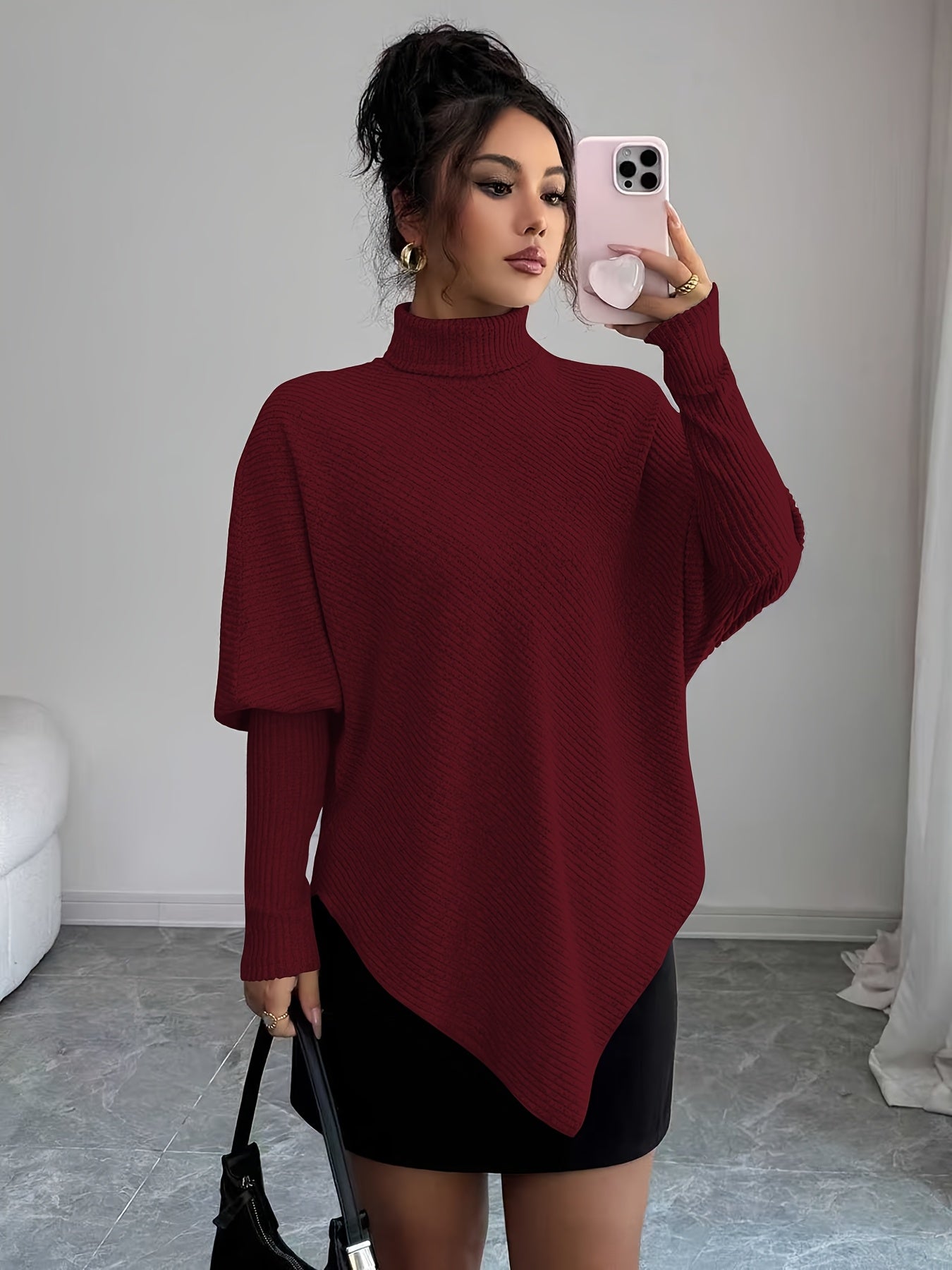 Ilyssa - Asymmetrical High Neck Sweater, Modern Elegance