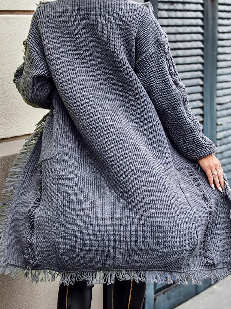 Reine - Cardigan Long à Franges – Style Décontracté et Tendance
