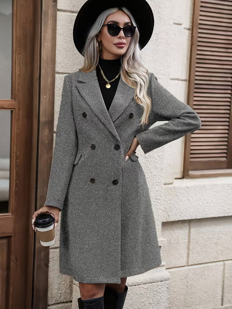 Quinella - Women's Plain Double-Breasted Trench Coat