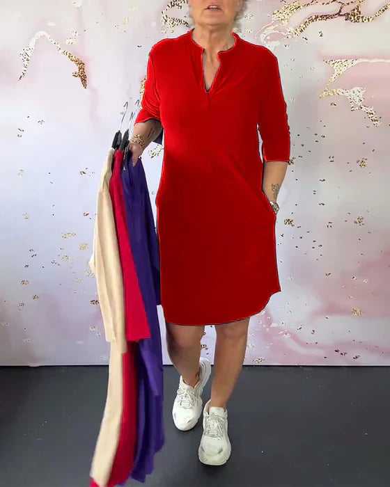 Mélissa - Plain V-Neck Dress