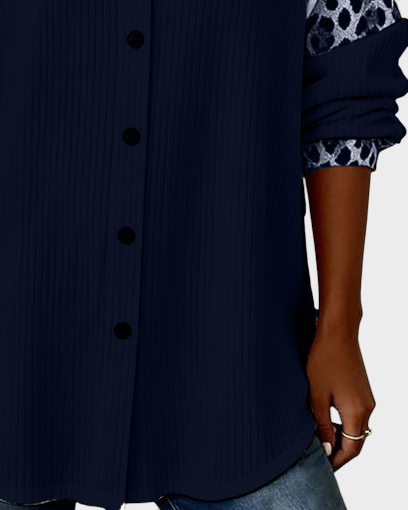 Oralynesse - Two-Tone Button-Down Shirt with Leopard Print Details