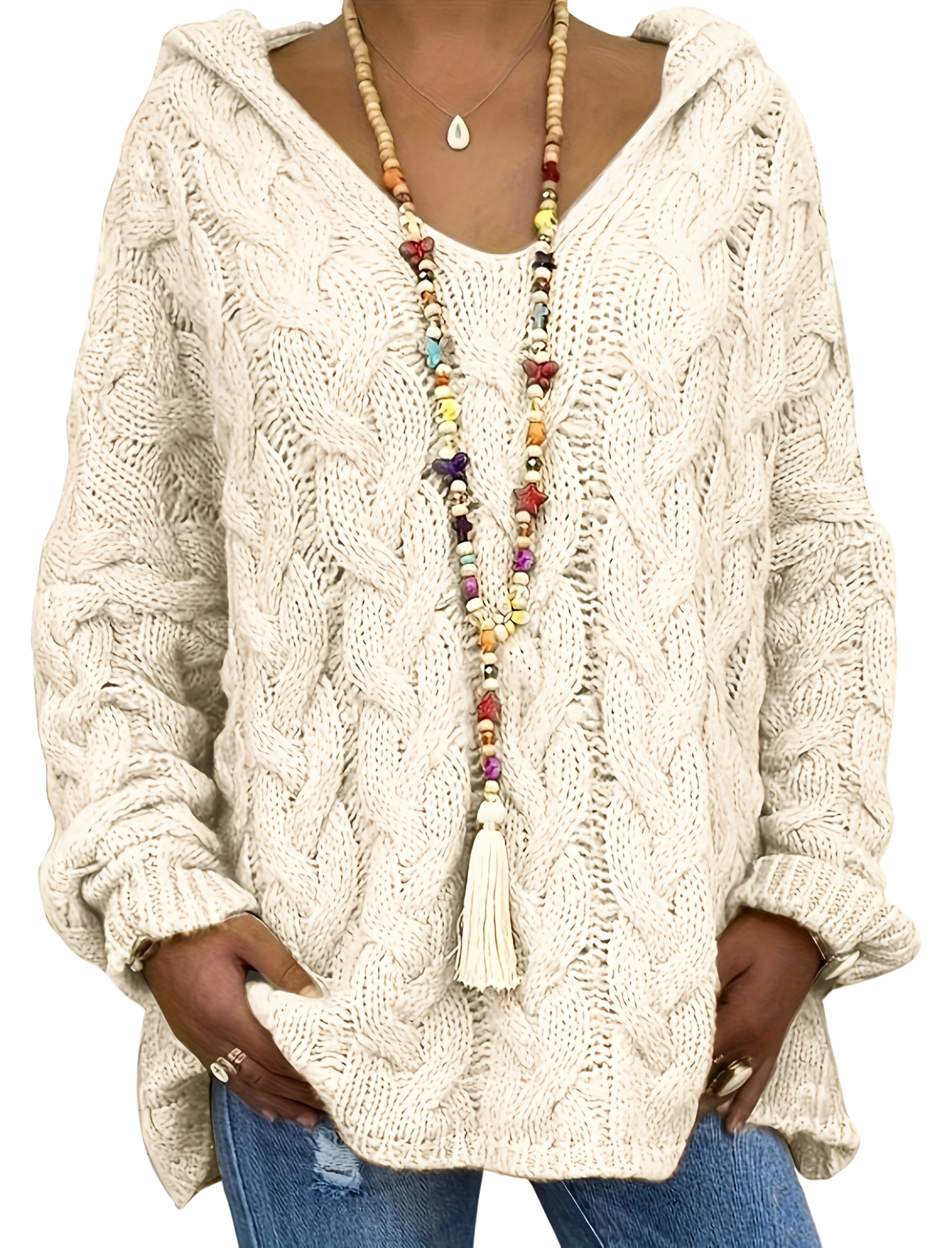 Oralivanne - Elegant Textured V-Neck Sweater