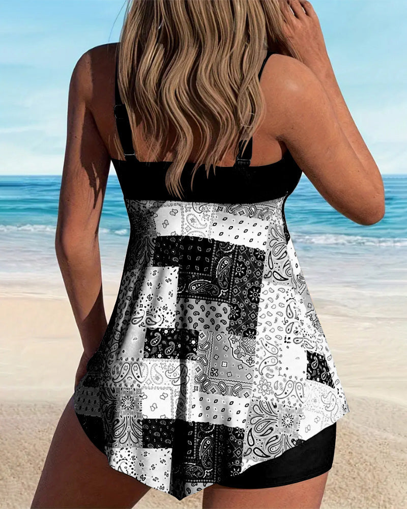 Louna™ - Two-Piece Patterned Tankini with Strapless Top and Shorts